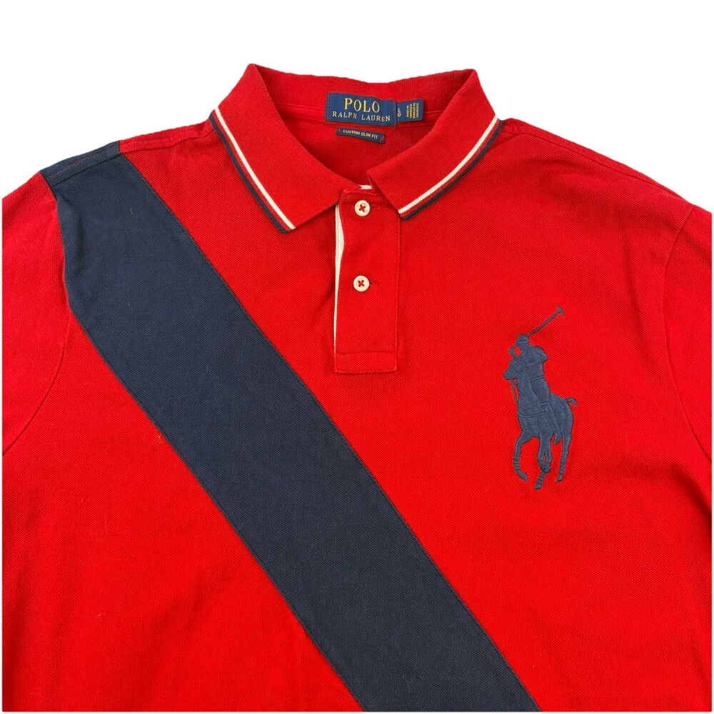 Polo Ralph Lauren Big Pony Polo Shirt Mens L Red Stripe Custom Slim Fit